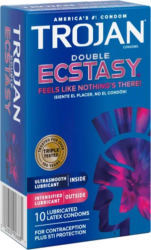 Vista 11 de TROJAN Condones Lubricados Double Ecstasy, Condones Acanalados, 10 Unidades Lubricante lubricado, acanalado y cálido para una mayor experiencia