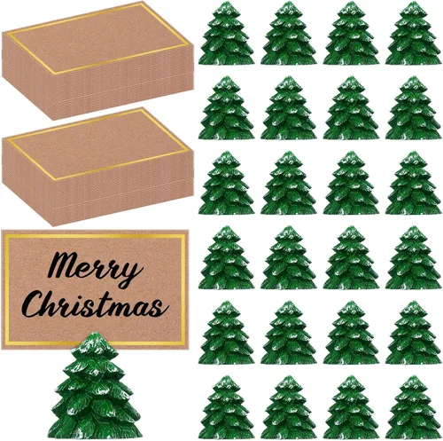 Vista 7 de Watersay 12 Piezas Portadores de Tarjetas de Lugar en Forma de Árbol de Navidad con Tarjetas de Asiento, Soportes para Números de Mesa, Tarjetas