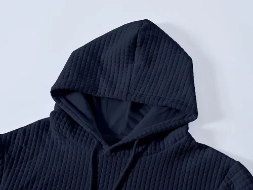 Vista 5 de Sudadera de manga larga para hombre, con capucha con cordón, de jacquard a cuadros, estilo informal y hípster, con bolsillo de canguro