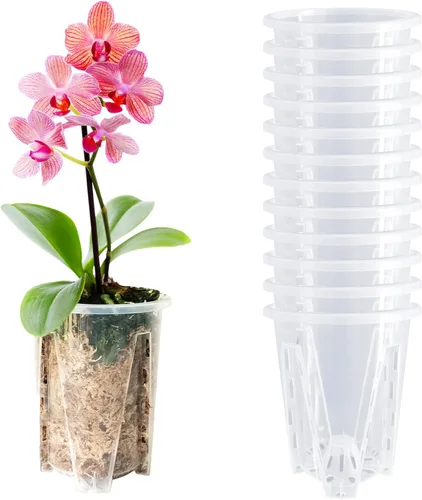 Vista 17 de Juego de 6 macetas de orquídea de 14 cm, macetas de orquídea para trasplante, macetas de orquídea transparentes de plástico con agujeros, maceta