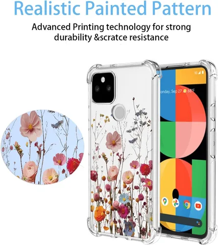 Vista 3 de Funda para Google Pixel 5A con patrón floral transparente, funda suave a prueba de golpes para Google 5A, bonita flor Pretty Flower