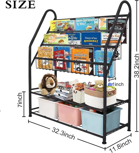 Vista 3 de aboxoo Estantería de metal para niños, grande, independiente, para habitación de los niños, organizador de juguetes de 32 pulgadas, estantería