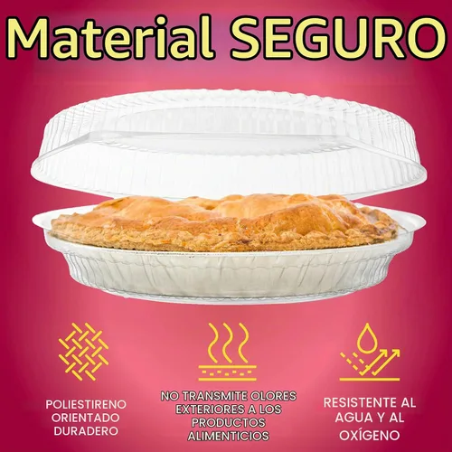 Vista 5 de Recipientes desechables de plástico de 9 pulgadas con tapas de bloqueo con bisagras 5 recipientes redondos para pasteles/flan para transporte