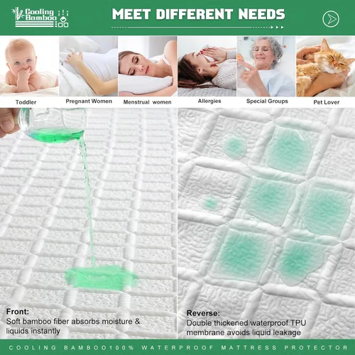 Vista 2 de UNILIBRA Protector de colchón impermeable tamaño twin, cubierta de colchón refrescante de rayón de aire 3D hecho de bambú, protector de colchón
