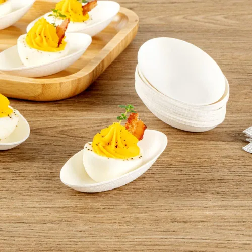Vista 4 de Restaurantware Platos de degustación sin PFAS añadido de 3.2 x 2.1 pulgadas, 100 platos desechables, compostables para el hogar, aptos