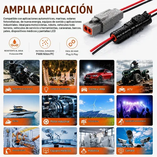 Vista 8 de JRready ST6361 Deutsch Kit del conector, 2 conectores impermeables DTP IP68