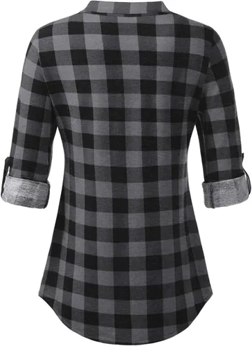 Vista 4 de BAIKEA Camisa de manga larga enrollada con cuello de muesca para mujer, con botones