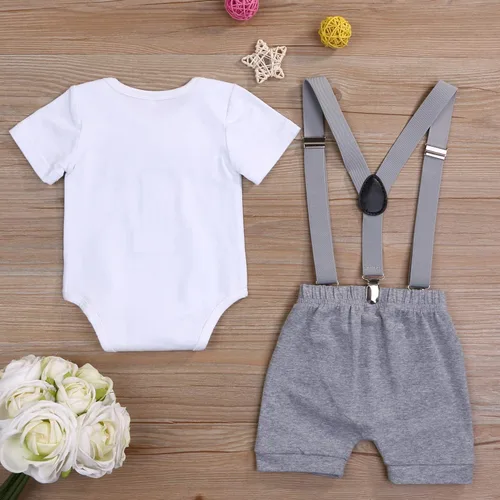 Vista 3 de GRNSHTS Ropa divertida de primer cumpleaños para bebé niño, mameluco con pajarita, mameluco para tartas