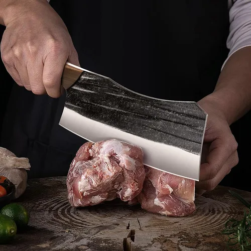 Vista 5 de HOSHANHO Juego de Cuchillos de Carnicero, Juego de Cuchillos de Chef Serbios de Acero de Alto Carbono de 3 Piezas con Cuchillo de Deshuesar