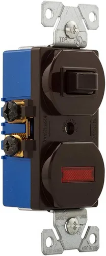 Vista 3 de Eaton 277B - Interruptor de palanca combinado de un solo polo de 15 amperios y luz piloto, color marrón