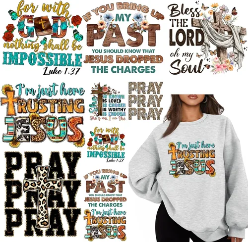 Vista 9 de 8 piezas de calcomanías para planchar, transferencias térmicas, parches para ropa, camisetas, diseño de Jesús, vinilo para planchar, diseño