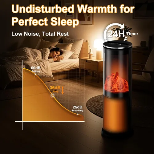 Vista 5 de Uthfy Calentador de espacio, 1500 W, eléctrico, portátil, de cerámica PTC, para uso en interiores, con termostato, control remoto, temporizador