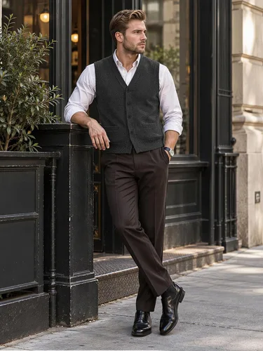 Vista 3 de Cloudstyle Chaleco de suéter para hombre con cuello en V y botones Negro