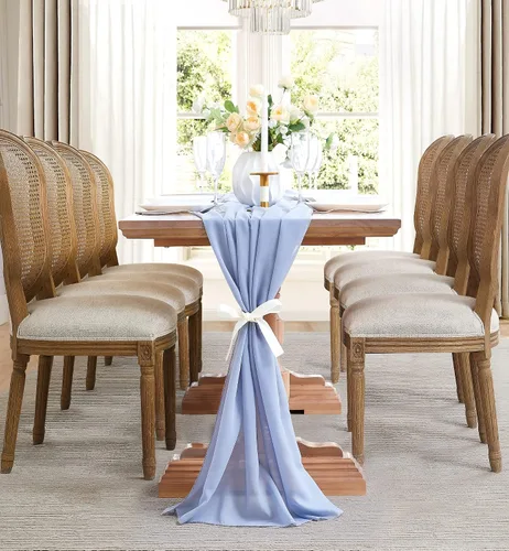 Vista 5 de WARM HOME DESIGNS Camino de mesa beige de 35 x 156 pulgadas para decoración de mesa de boda. Camino de mesa de gasa premium para decoración rústica