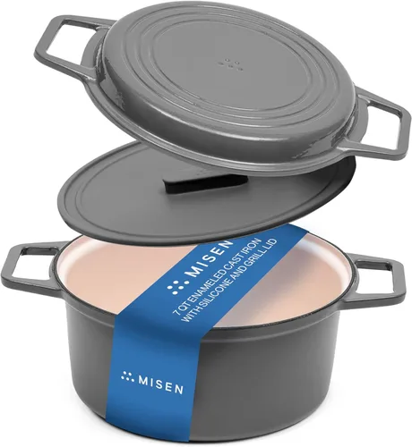 Vista 9 de Misen Horno holandés de hierro fundido esmaltado de 5.5 cuartos de galón, revestimiento de esmalte resistente a las astillas, núcleo de hierro