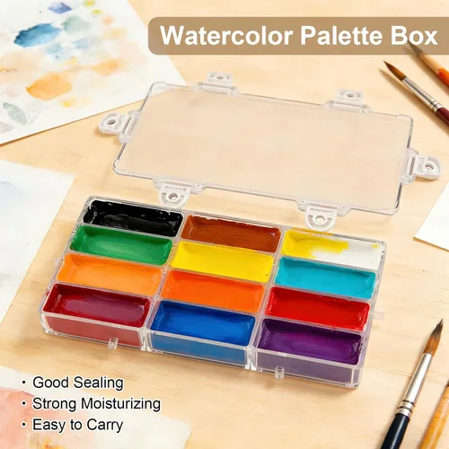 Vista 3 de WANDIC Caja de paleta, 1 caja vacía de acuarela de 12 pozos para acuarela, recipiente hermético para acuarela, gouache, acrílico y pintura al óleo