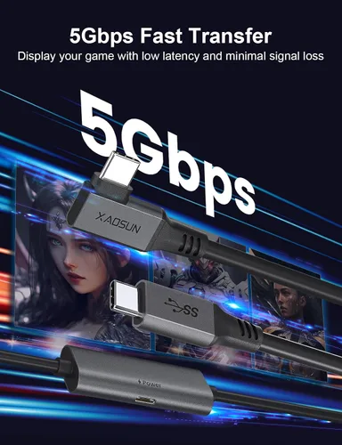 Vista 7 de XAOSUN Link Cable 16Ft Compatible with Meta Oculus Quest 3 2 Accessories (Playing without Extra Battery Pack), USB 3.0 C to C Charging Cable, VR