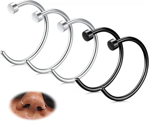 Vista 19 de FIBO STEEL - 5 piezas de acero inoxidable, 18G a 22G, joyería corporal, piercing de nariz para mujer