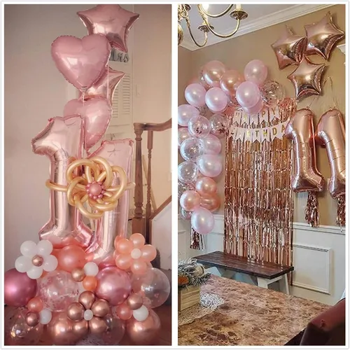 Vista 5 de Decoraciones de cumpleaños número 11 para niñas, decoración de fiesta de cumpleaños número 11 para ella, decoración de globos de oro rosa para niñas