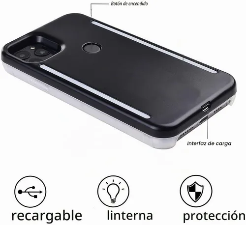 Vista 7 de Funda con luz LED para iPhone 14 Pro Max, luz LED iluminada para selfie [recargable], ideal para una brillante funda con luz selfie