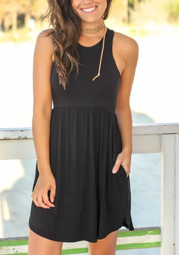 Vista 3 de HiMONE Vestidos de verano sin mangas para mujer, vestido casual de playa pequeño con bolsillo, moda 2024