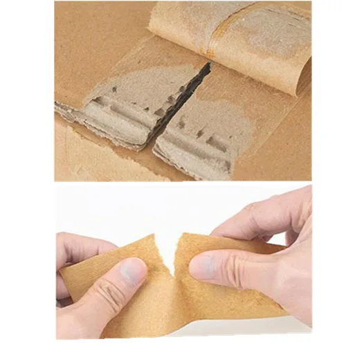 Vista 2 de Paquete de 2 cintas activadas por agua de 300 pies x ancho 2.4 pulgadas de ancho, cinta de papel kraft reforzada de fibra de vidrio reciclable Marrón