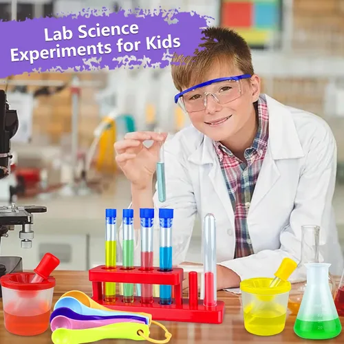 Vista 6 de Kit de aprendizaje temprano de experimentos de ciencia de laboratorio educativo de 24 piezas para niños y niñas con muchas herramientas, goteros