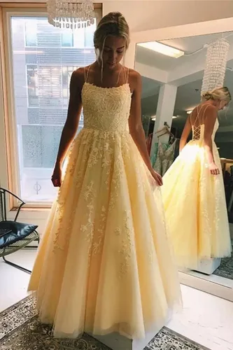 Vista 6 de TIRAS Vestidos de fiesta con apliques de encaje de espagueti para mujer, vestido largo de tul para fiesta, formal, vestido de fiesta de noche, CM264