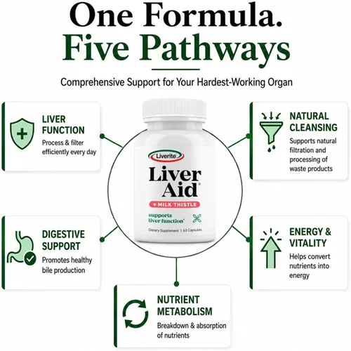 Vista 7 de LIVERITE Ayuda hepática con cardo mariano 60 cápsulas, suplemento de apoyo hepático con aminoácidos, colina, cardo mariano y vitamina B12 - Apoya