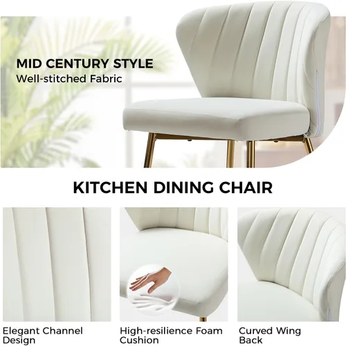 Vista 4 de TINA'S HOME Juego de 2 sillas decorativas, sillas laterales de terciopelo glamoroso con patas doradas, sillas de comedor tapizadas de mediados