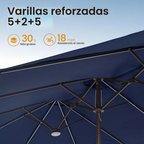 Vista 8 de ovios Sombrilla grande de patio de 15 pies con base y luces solares, paraguas rectangular de doble cara para exteriores con 38 luces RGB, paraguas