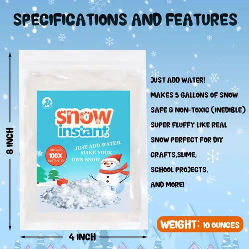 Vista 7 de Polvo de nieve instantáneo, se expande 100 veces con agua (hace 10 galones), no tóxico, ideal para nieve, nieve, manualidades, limo de nube
