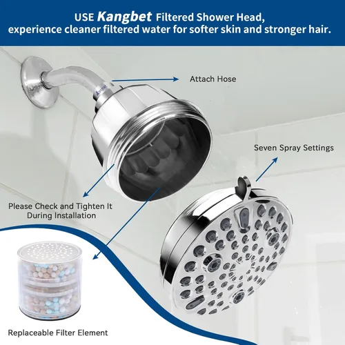 Vista 4 de Cabezal de ducha filtrado para cabello y piel más saludables, elimina el cloro y los metales pesados, filtro de cabezal de ducha para agua dura