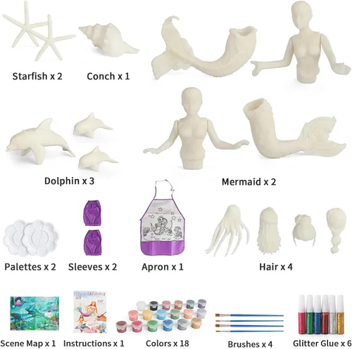 Vista 2 de BESTYMXY Kit de pintura de juguetes de sirena, kit de pintura de sirena, juego de arte para niños, juego de arte y manualidades de sirena, juguetes