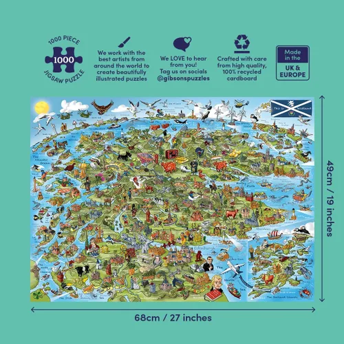 Vista 4 de This is Scotland - Rompecabezas de 1000 piezas Rompecabezas de mapas de atracciones Rompecabezas sostenible para adultos Tablero 100%