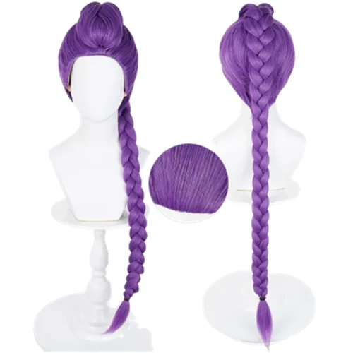 Vista 11 de COSPLAZA Wednesday - Pelucas largas de coletas trenzadas negras para mujer, peluca de disfraz de Halloween con flequillo plano