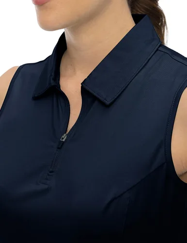 Vista 6 de YSENTO Camisas de golf sin mangas para mujer, ropa con cuello de 14 con cremallera de secado rápido, camisas polo de tenis
