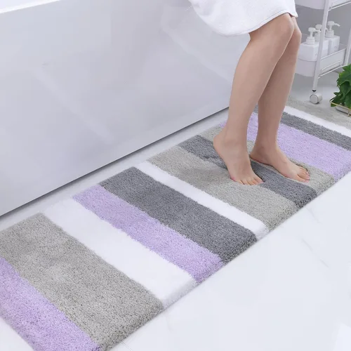 Vista 19 de Buganda - Alfombras de baño de microfibra con rayas, extra gruesas, suaves y peludas, absorbentes, lavables a máquina, para baño, bañera y ducha