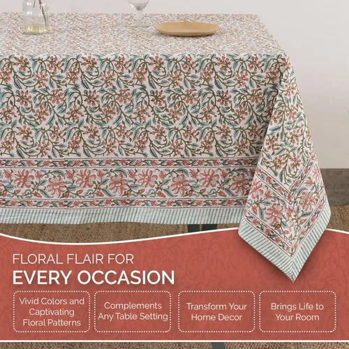 Vista 6 de Labhanshi Mantel redondo de 60 pulgadas con estampado de bloques de mano indio, de 60 pulgadas, 4 plazas y rectangular, 60 x 90 pulgadas