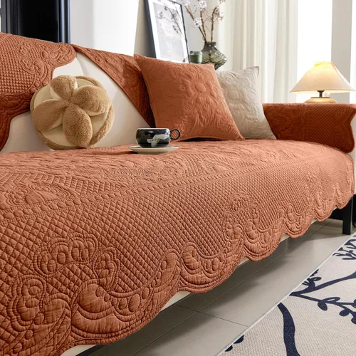 Vista 11 de vctops Funda de sofá acolchada de algodón estilo bohemio, funda de sofá bordada suave, funda antideslizante para cama de perro, funda de sofá Crema