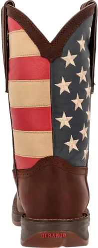 Vista 6 de Durango Botas patrióticas de tira para hombre, estilo occidental con bandera Marrón