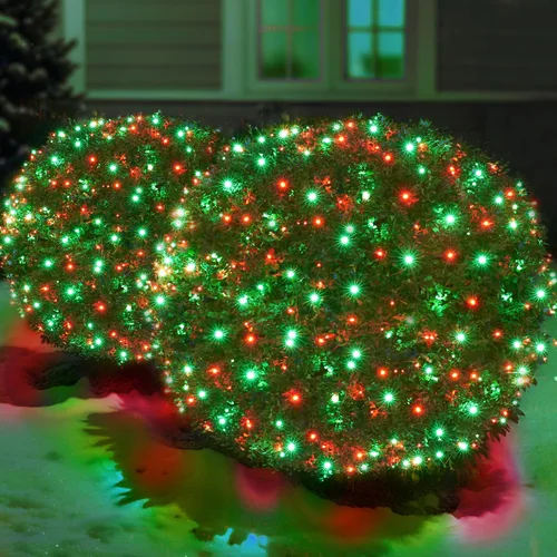 Vista 13 de Red de luces LED verdes de Navidad para exteriores, 120 LED de 6 x 5 pies, tira de luces de malla conectables para exteriores e interiores