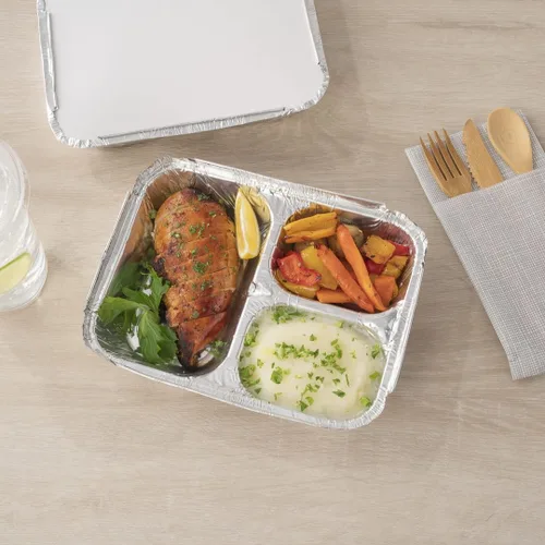 Vista 5 de Restaurantware Foil Lux - Recipientes de aluminio para alimentos de 23 onzas, 100 bandejas rectangulares de aluminio, tapas se venden por separado