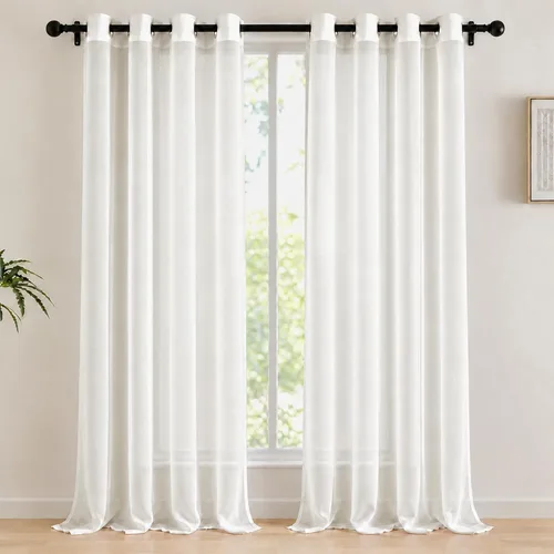 Vista 18 de Deconovo Cortinas traslúcidas filtrantes de luz de 96 in de largo para sala Beige/Flor de vid/Ojal