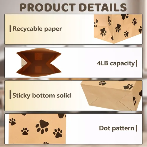 Vista 3 de Meanplan - 200 bolsas de papel con huella de papel para perros, bolsas a granel para almuerzo, aperitivos, pan, dulces, sándwich, palomitas de maíz