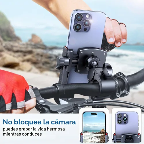 Vista 4 de Soporte de teléfono para bicicleta, bloqueo rápido, apto para cámaras, soporte de teléfono de motocicleta, abrazadera para manillar para cochecito