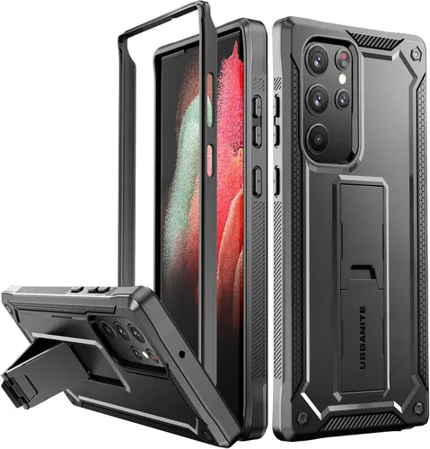 Vista 12 de URBANITE Funda protectora resistente a prueba de golpes para Samsung Galaxy S21 FE 5G, de grado militar, con protector de pantalla y soporte