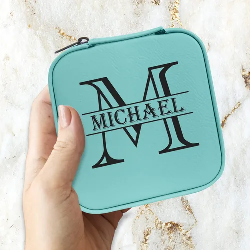 Vista 6 de Joyero de viaje personalizado con espejo portátil personalizado opcional, organizador de joyas de cuero sintético, pequeño soporte para anillos