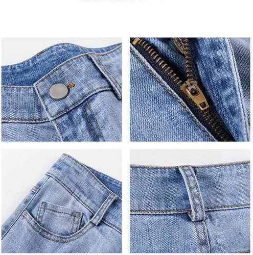 Vista 7 de BBSJ - Pantalones de mezclilla acampanados para mujer, para primavera y otoño, con abertura lateral, cintura alta, acampanados, pantalones de mujer