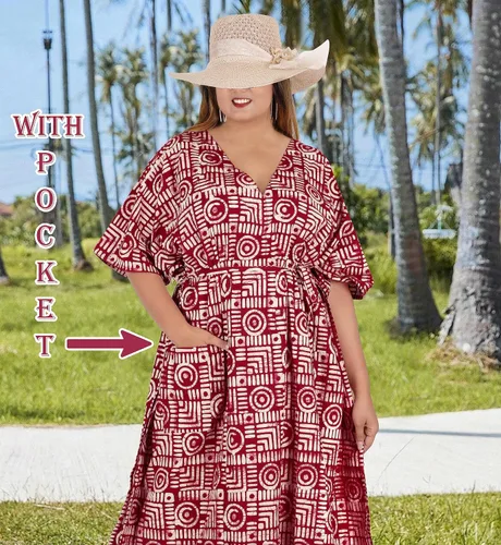 Vista 2 de HAPPY BAY Batik Caftan - Vestido largo con bolsillos, ropa de dormir para mujer, talla grande